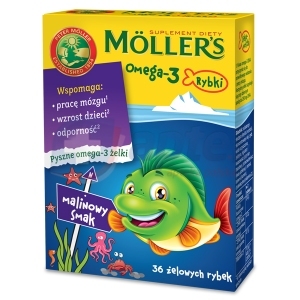 Mollers Omega-3 Rybki x36 żelowych rybek o smaku malinowym