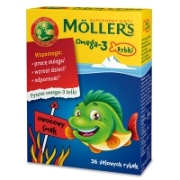 Mollers Omega-3 Rybki x36 żelowych rybek o smaku owocowym <span style="color: #b40000">(data ważności: 2022.10.31)</span> <span style="color: #b40000">+ ALFA i OMEGA rodzinna gra w pary GRATIS</span>