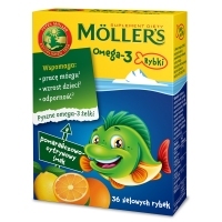 Mollers Omega-3 Rybki x36 żelowych rybek o smaku pomarańczowo - cytrynowym