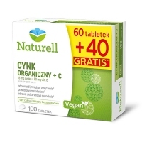 Naturell Cynk Organiczny + C x60 tabletek + 40 tabletek GRATIS